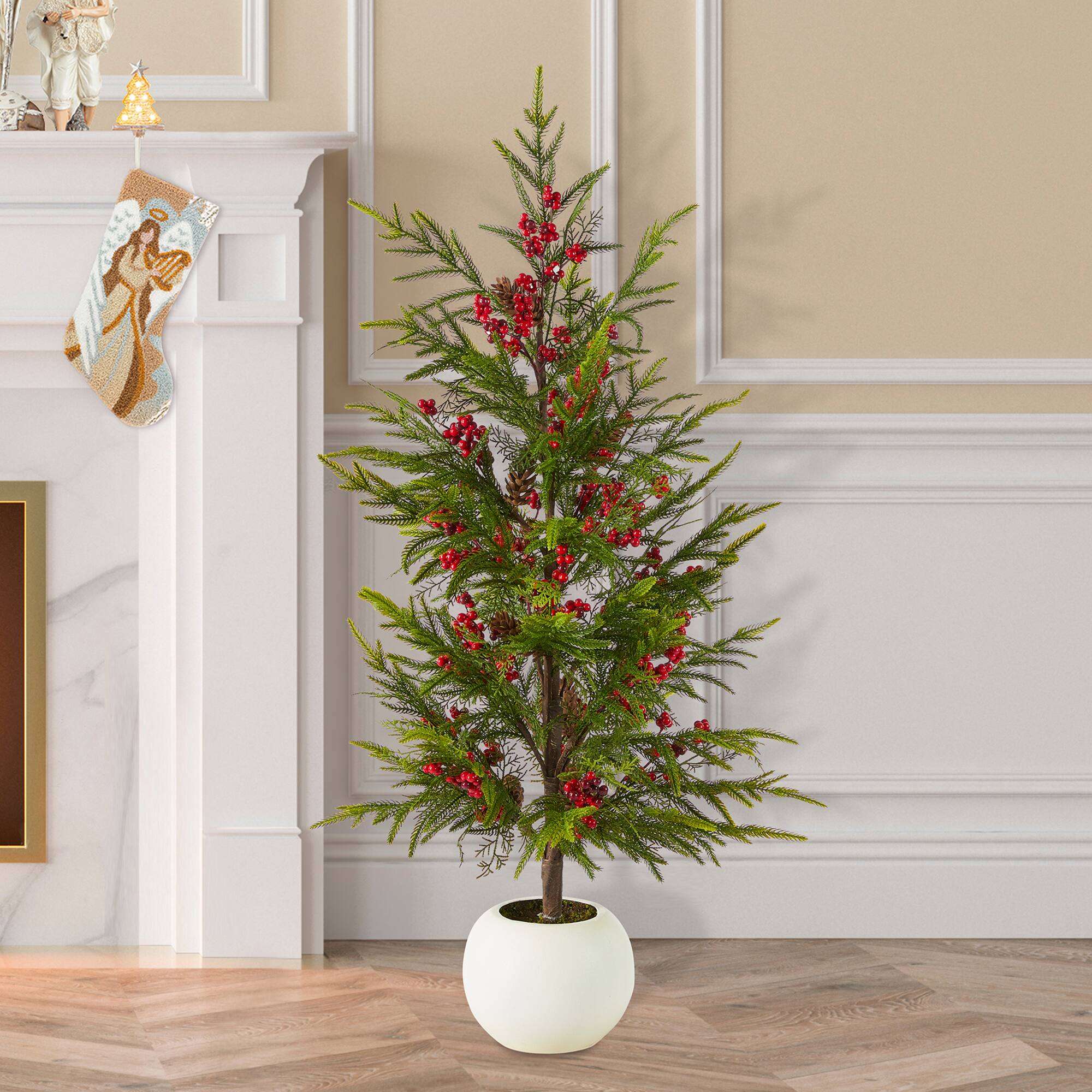 Glitzhome® 37.5"H Chirstmas Greenery Pine Porch Tree with Berries